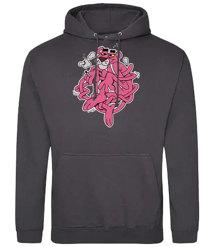 Verschlungener Rosa Panther - Chill Retro Underground Cartoon - rosa Panther Kunst, Retro Cartoon, Chill Kunst, verschlungener Panther, Underground Cartoon, Lofi Druck, rosa Charakter, alternative Kunst, klassischer Cartoon, Retro Geek Druck, 60er Pop Art, stilvoller Charakter, urbaner Druck, entspannter Cartoon, Popkultur Kunst - Standard Hoodie