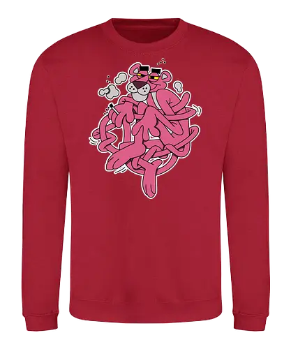 Verschlungener Rosa Panther - Chill Retro Underground Cartoon - rosa Panther Kunst, Retro Cartoon, Chill Kunst, verschlungener Panther, Underground Cartoon, Lofi Druck, rosa Charakter, alternative Kunst, klassischer Cartoon, Retro Geek Druck, 60er Pop Art, stilvoller Charakter, urbaner Druck, entspannter Cartoon, Popkultur Kunst - Sweatshirt