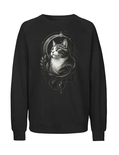 Celestial Cat Portrait - cat, celestial, moon, portrait, modern, mystical, botanical, majestic, animal, animals - Fairtrade Sweatshirt
