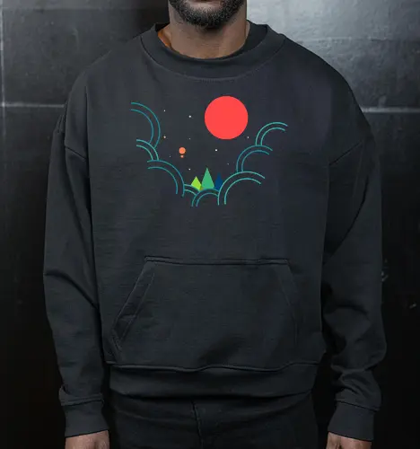 Cloudy Night With Red Moon - outdoors, abstract, adventure, colorful, earth, geometric, globe, landscape, minimal, nature, minimalism, mountain, mountains, simple, travel - Cropped Sweatshirt