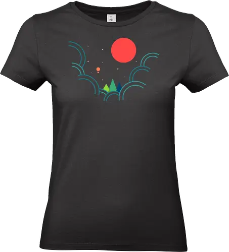Cloudy Night With Red Moon - outdoors, abstract, adventure, colorful, earth, geometric, globe, landscape, minimal, nature, minimalism, mountain, mountains, simple, travel - Standard T-Shirt (Frauen)