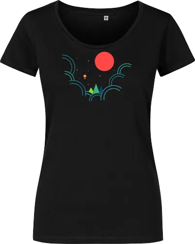 Cloudy Night With Red Moon - outdoors, abstract, adventure, colorful, earth, geometric, globe, landscape, minimal, nature, minimalism, mountain, mountains, simple, travel - Damen T-Shirt