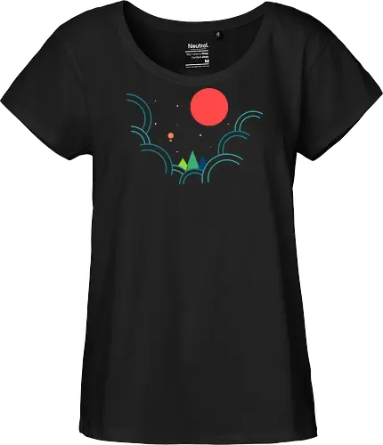 Cloudy Night With Red Moon - outdoors, abstract, adventure, colorful, earth, geometric, globe, landscape, minimal, nature, minimalism, mountain, mountains, simple, travel - Fairtrade Girl Shirt