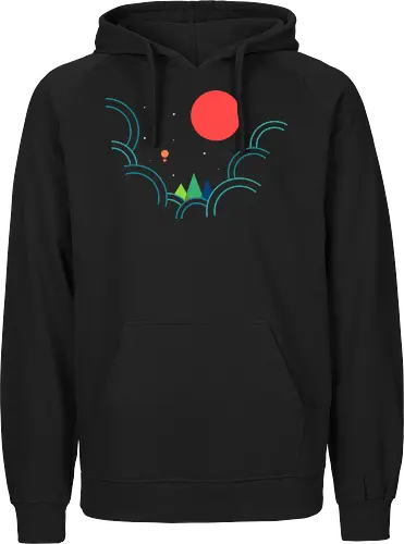 Cloudy Night With Red Moon - outdoors, abstract, adventure, colorful, earth, geometric, globe, landscape, minimal, nature, minimalism, mountain, mountains, simple, travel - Fairtrade Hoodie