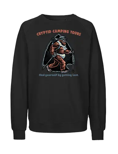 Cryptid Camping Tours - Camping, funny, humor, myth, creature, mystery, outdoor, wildlife, mountains, camper - Fairtrade Sweatshirt