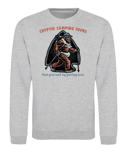 Cryptid Camping Tours - Camping, funny, humor, myth, creature, mystery, outdoor, wildlife, mountains, camper - Sweatshirt