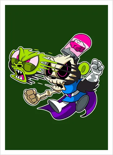 Grüner Genie-Affe Freaky - Underground Horror Cartoon Kunst