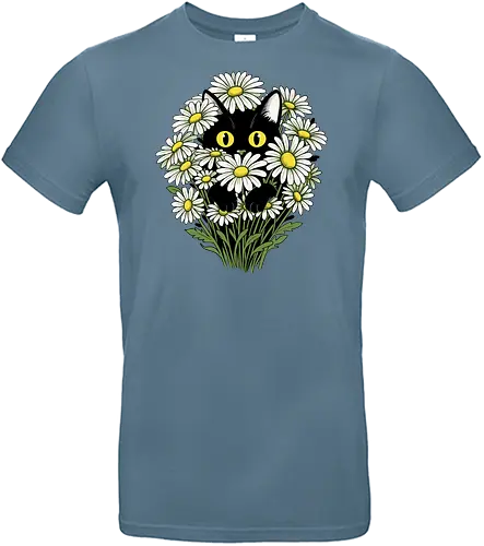 Botanical Cat - cat, black, botanical, flowers, floral, daisy, cottagecore, nature, garden, spring, cute, kawaii, animal, feline, pet, vintage, retro, aesthetic, cozy, forest, bloom, green, minimal, whimsical, illustration, art, charming, peaceful, nursery - Standard T-Shirt