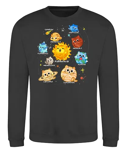 Solar Cat System - solar system, animal, cat, cosmic, galaxy, kitten, nerds, pets, planets, space, space cats, space exploration, stars, sun, universe - Sweatshirt
