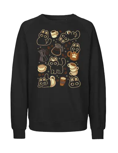 Cute Cats and Coffee Lover - coffee, black cat, cute, doodle, love, mug, cup, moka, caffeine, kawaii, cozy, breakfast, pattern, seamless, xmorfina - Fairtrade Sweatshirt