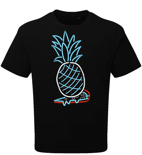 Pineapple on Pizza - Pineapple on Pizza, pizza, foodie, minimal, funny, neon sign, 80s, retro - Oversize T-Shirt