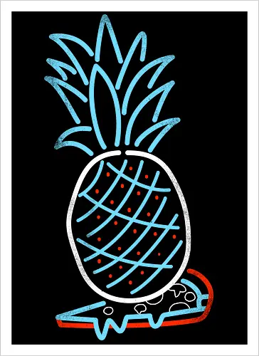 Pineapple on Pizza - Pineapple on Pizza, pizza, foodie, minimal, funny, neon sign, 80s, retro - Kunstdruck
