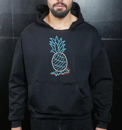 Pineapple on Pizza - Pineapple on Pizza, pizza, foodie, minimal, funny, neon sign, 80s, retro - Cropped Hoodie