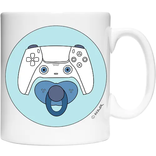 Cuteroller blau - Caricatura, Ruth Hebler, Controller, Baby, Schnuller, Gaming - Keramiktasse