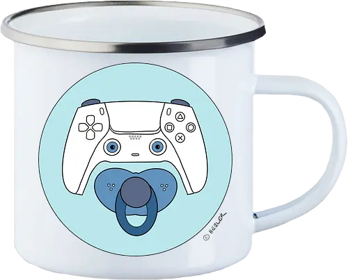 Cuteroller blau - Caricatura, Ruth Hebler, Controller, Baby, Schnuller, Gaming - Emailletasse
