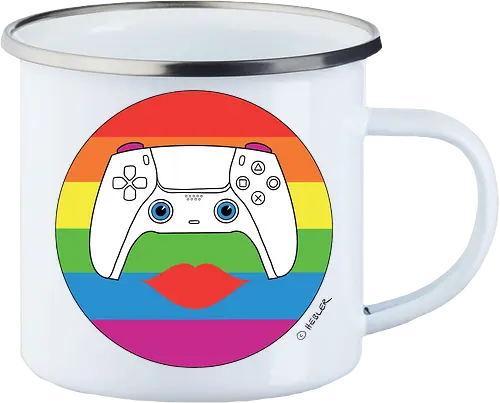 Cuteroller Rainbow - Caricatura, Ruth Hebler, Controller, Regenbogen, Rainbow, Pride, Queer, LGBTQIA+, Diversität, Gaming - Emailletasse