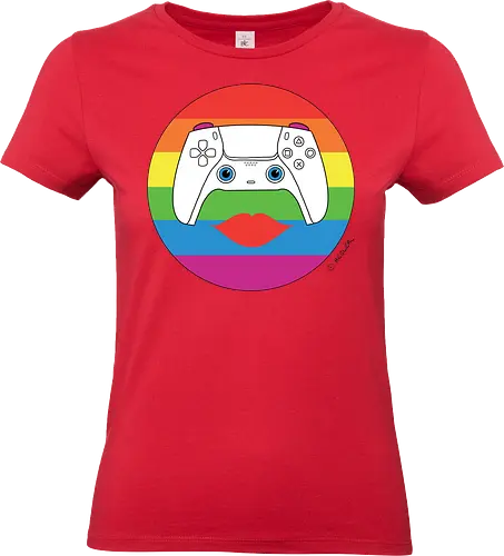 Cuteroller Rainbow - Caricatura, Ruth Hebler, Controller, Regenbogen, Rainbow, Pride, Queer, LGBTQIA+, Diversität, Gaming - Standard T-Shirt (Frauen)