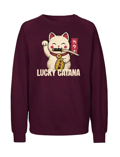 Lucky Catana - catana, katana, cat, lucky cat, waving cat, cats, katana cat, maneki neko, Japanese, Japan - Fairtrade Sweatshirt