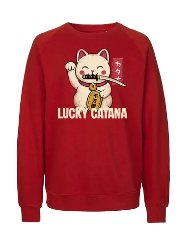 Lucky Catana - catana, katana, cat, lucky cat, waving cat, cats, katana cat, maneki neko, Japanese, Japan - Fairtrade Sweatshirt