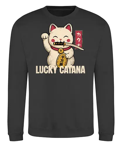 Lucky Catana - catana, katana, cat, lucky cat, waving cat, cats, katana cat, maneki neko, Japanese, Japan - Sweatshirt