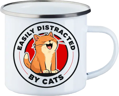 Katzen Lenken Mich Leicht Ab Lustiges Katzenliebhaber Design  - Katzenliebhaber, lustige Katze, leicht abgelenkt von Katzen, Geschenk Katzenmama, Geschenk Katzenpapa, orange Tabby Katze, süßes Katzendesign, Katzen Abzeichen Logo, Retro Katze, verrückte Katzenfrau, Geschenk Katzenbesitzer, Tierliebhaber, Katzenhumor, lustiges Tierzitat, Geschenk für Katzenmenschen, Tabby Katzenliebhaber, katzenverrückt, Geschenk für Katzenliebhaber, Tierfreund, Katzenfan, süßes Kätzchen Design, Katzenzitat, Vintage Abzeichen Katze, Geburtstagsgeschenk Katzenliebhaber, Geschenk Tiermama - Emailletasse