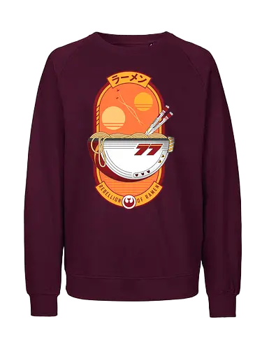 Rebellion of Ramen for Scifi Lovers - japanese, mashup, movie, noodles, ramen noodles, rebel, rebellion, science, scfi, space, sunset, 1977, retro - Fairtrade Sweatshirt