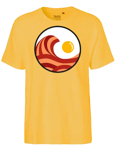 The Great Wave of Breakfast - breakfast, abstract, bacon, bacon and eggs, egg, food, hokusai, japan, kanagawa, landscape, minimal, sun, wave, bacon lover, bacon lovers - Fairtrade T-Shirt