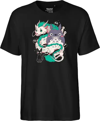 Magical Beings - fantasy, magic, spirits, dragon, forest, kawaii, cute, anime, manga, yokai, creatures, mythical, legend, fantastic, whimsical, adventure, nature, forestcore, cottagecore, spirit, cartoon, illustration, aesthetic, retro, nostalgia, magical, cozy, dreamy, folklore - Fairtrade T-Shirt