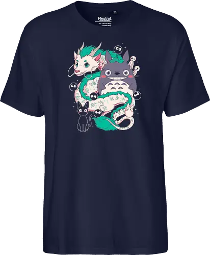 Magical Beings - fantasy, magic, spirits, dragon, forest, kawaii, cute, anime, manga, yokai, creatures, mythical, legend, fantastic, whimsical, adventure, nature, forestcore, cottagecore, spirit, cartoon, illustration, aesthetic, retro, nostalgia, magical, cozy, dreamy, folklore - Fairtrade T-Shirt