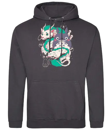 Magical Beings - fantasy, magic, spirits, dragon, forest, kawaii, cute, anime, manga, yokai, creatures, mythical, legend, fantastic, whimsical, adventure, nature, forestcore, cottagecore, spirit, cartoon, illustration, aesthetic, retro, nostalgia, magical, cozy, dreamy, folklore - Standard Hoodie