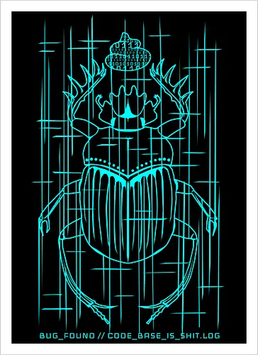 CODE_BASE_IS_SHIT // #00FFFF - cyberpunk, code, programming, nerd, rrg.exe, shit code, tech humor, developer, admin, bug, scarab, computer bug, dark art, glitch, geek - Kunstdruck