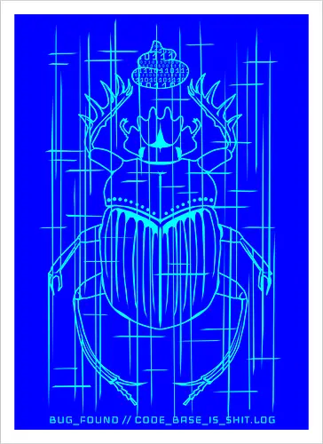 CODE_BASE_IS_SHIT // #00FFFF - cyberpunk, code, programming, nerd, rrg.exe, shit code, tech humor, developer, admin, bug, scarab, computer bug, dark art, glitch, geek - Kunstdruck