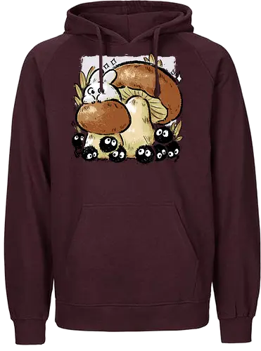 Dust Balls with Autumn Mushrooms - autumn, mushroom, famous anime, fall, fungi, cute, kawaii, cozy, forest, spring, pencil style, xmorfina, dust balls - Fairtrade Hoodie