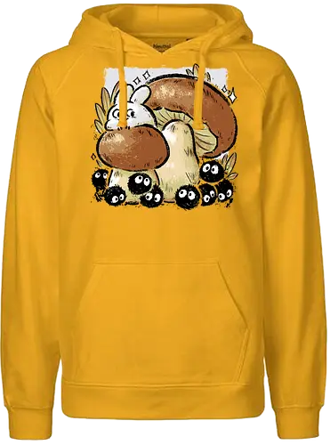 Dust Balls with Autumn Mushrooms - autumn, mushroom, famous anime, fall, fungi, cute, kawaii, cozy, forest, spring, pencil style, xmorfina, dust balls - Fairtrade Hoodie