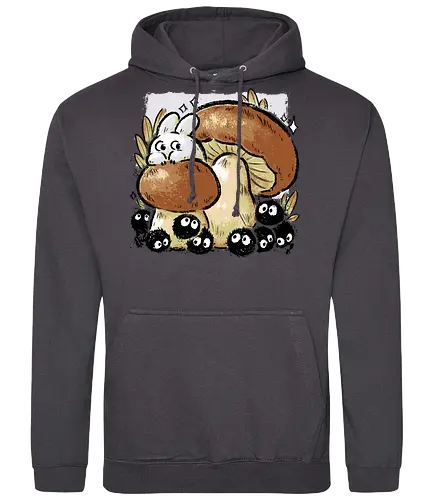 Dust Balls with Autumn Mushrooms - autumn, mushroom, famous anime, fall, fungi, cute, kawaii, cozy, forest, spring, pencil style, xmorfina, dust balls - Standard Hoodie