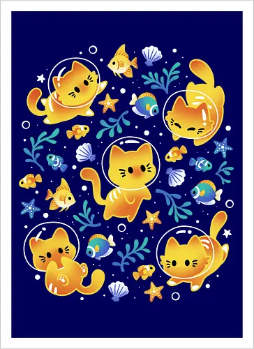 Kittens of the Sea – Cats and Fish - Kunstdruck