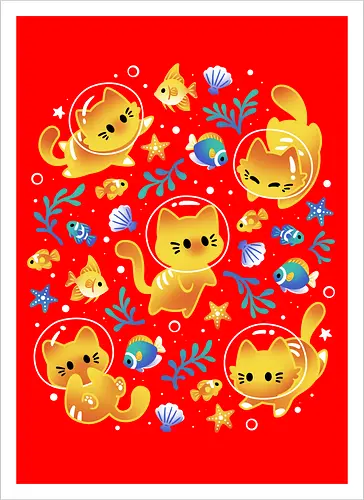 Kittens of the Sea – Cats and Fish - Kunstdruck