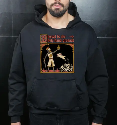 King Rabbit Medieval - King, King Arthur, Rabbit, Medieval, Classic Movie, Classic, Classic Movies, British, Comedy, Movies, Movie, Fantasy, Adventure, Rpg, Fun, Funny, Holy Grail, Skull, Bones - Cropped Hoodie