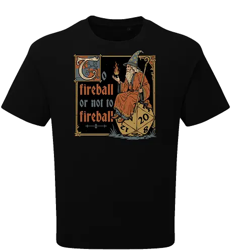 Medieval Wizard Fireball - Medieval, Wizard Hat, Wizard, Wizard Humor, Black Mage, Mage, Sorcery, Sorcerer, Swords And Sorcery, Magic, Magical, Ritual, Fireball, Rpg, Role-play, Role-playing, Roleplay Game, Role-playing Game, Roleplaying, Roleplaying Game, Fantasy, Adventure, Meme, Fun, Funny, Shakespeare, William Shakespeare, D20, Dungeon Master, Dungeons, Dungeon, Fire - Oversize T-Shirt