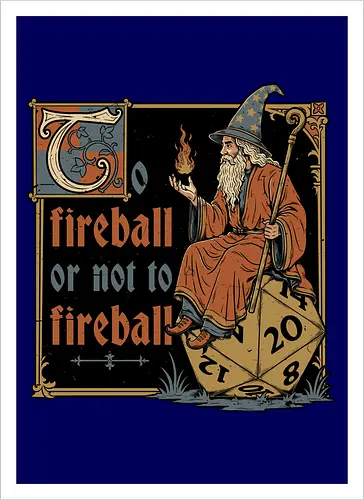Medieval Wizard Fireball - Medieval, Wizard Hat, Wizard, Wizard Humor, Black Mage, Mage, Sorcery, Sorcerer, Swords And Sorcery, Magic, Magical, Ritual, Fireball, Rpg, Role-play, Role-playing, Roleplay Game, Role-playing Game, Roleplaying, Roleplaying Game, Fantasy, Adventure, Meme, Fun, Funny, Shakespeare, William Shakespeare, D20, Dungeon Master, Dungeons, Dungeon, Fire - Kunstdruck