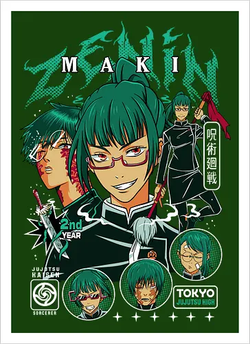 Maki Zenin Jujutsu Warrior Spirit - maki zenin, Jujutsu, strong female character, shonen warrior, anime girl power, manga illustration, jjk gift, weeb apparel - Kunstdruck