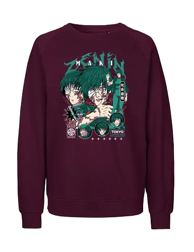 Maki Zenin JJK Unstoppable Force - maki zenin art, jujutsu kaisen fan, tokyo jujutsu high, action anime, anime poster style, otaku tee, dark green aesthetic, shonen manga - Fairtrade Sweatshirt