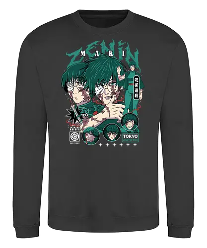 Maki Zenin JJK Unstoppable Force - maki zenin art, jujutsu kaisen fan, tokyo jujutsu high, action anime, anime poster style, otaku tee, dark green aesthetic, shonen manga - Sweatshirt