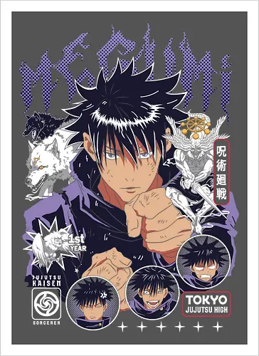 Megumi Fushiguro JJK Ten Shadows Unleashed - megumi fushiguro, Jujutsu, ten shadows technique, dark brooding anime, shonen manga hero, jjk fan art, anime gift for him, otaku tee - Kunstdruck