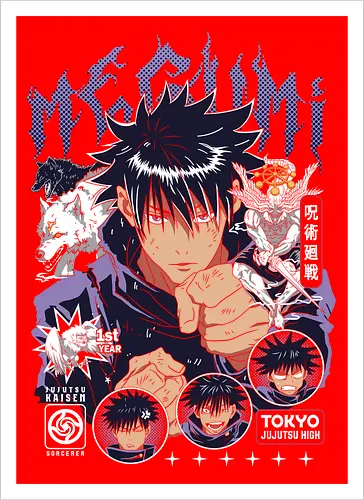 Megumi Fushiguro JJK Ten Shadows Unleashed - megumi fushiguro, Jujutsu, ten shadows technique, dark brooding anime, shonen manga hero, jjk fan art, anime gift for him, otaku tee - Kunstdruck