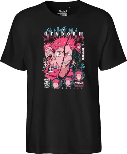 Sukuna Itadori JJK King of Curses Reigns - sukuna, yuji itadori, Jujutsu, king of curses, cursed energy anime, dual character art, jjk manga fan, dark shonen gift - Fairtrade T-Shirt
