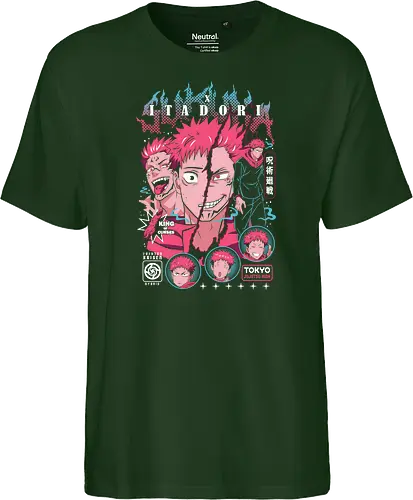 Sukuna Itadori JJK King of Curses Reigns - sukuna, yuji itadori, Jujutsu, king of curses, cursed energy anime, dual character art, jjk manga fan, dark shonen gift - Fairtrade T-Shirt