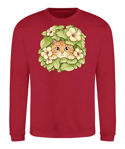 Garden Cat - cat, garden, botanical, plants, flowers, hibiscus, floral, nature, cottagecore, botanic, green, tropical, leaf, foliage, cute, kawaii, feline, pet, cozy, spring, illustration, aesthetic, vintage, whimsical, forest, bloom, peaceful, adorable, art, nursery - Sweatshirt
