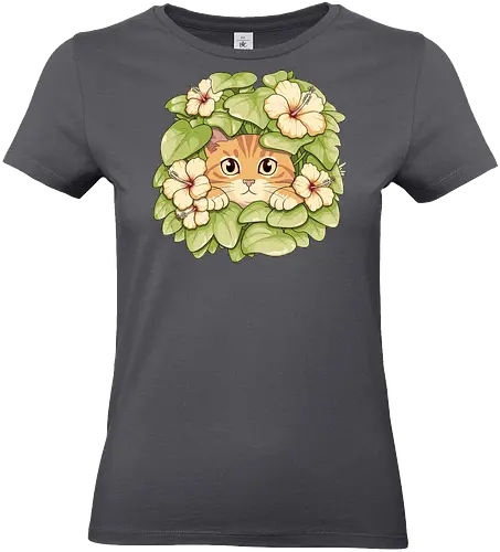 Garden Cat - cat, garden, botanical, plants, flowers, hibiscus, floral, nature, cottagecore, botanic, green, tropical, leaf, foliage, cute, kawaii, feline, pet, cozy, spring, illustration, aesthetic, vintage, whimsical, forest, bloom, peaceful, adorable, art, nursery - Standard T-Shirt (Frauen)
