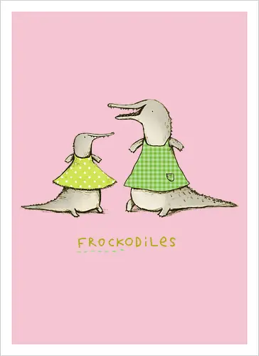 Zwei Graue Krokodile Bunte Kleider Süßes Wortspiel - Krokodile in bunten Kleidern, tierisches Wortspiel, Punkte Karo Krokodil, tierische Humor Illustration, handgefertigte Skizzen Kunst, süßes Mode Krokodil, kreativer Tier Druck, visueller Humor Tier, Krokodil Liebhaber Geschenk, lustiges Tier Shirt, limegrünes Krokodil, handgezeichnete Tier Kunst, englisches Tier Wortspiel, elegante Tier Illustration, kreativer Humor Druck - Kunstdruck